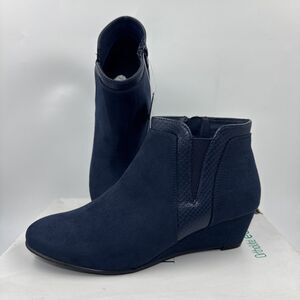 Croft & Barrow Boots Womens 7.5 Ocelote Ankle Ortholite Booties Blue Suede Wedge